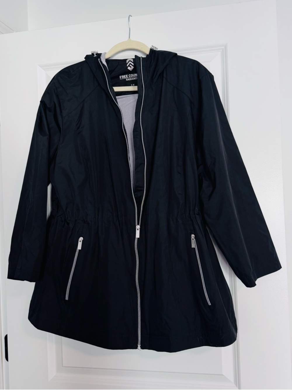 Free Country Black Hooded Trench with Front Zip and Zip Pockets